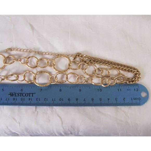 Gold Tone Costume Jewelry Lot Four Long Necklaces Circles and Hoops - Picture 9 of 10